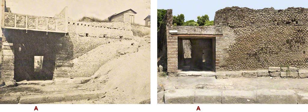 III.5.1 Pompeii, Undated photograph but must be during excavations, on left, with undated photograph of front facade, on right.
Foto Taylor Lauritsen, ERC Grant 681269 DÉCOR.