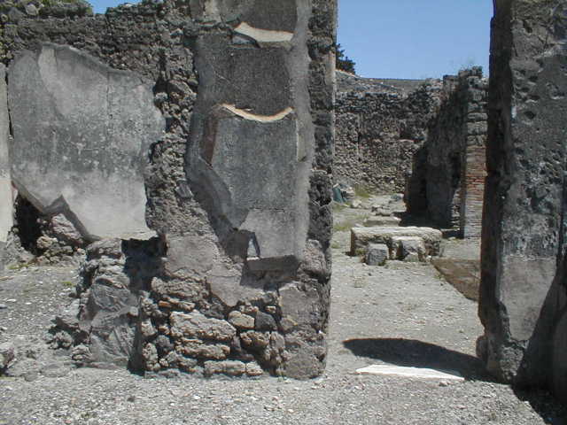 V.I.14 Pompeii. March 2009.  East wall, with doorway to atrium of V.1.15
