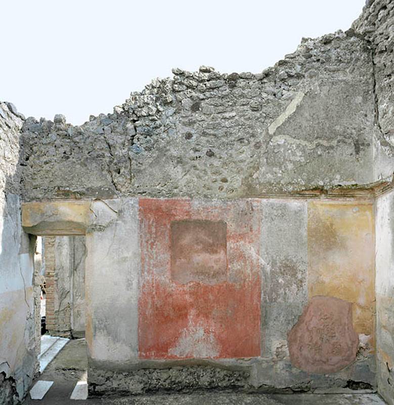 V.1.18 Pompeii.  1882 painting of mosaic floor in oecus “n”.
See Presuhn E., 1882. Pompeji: Die Neuesten Ausgrabungen von 1874 bis 1881. Leipzig: Weigel. Abtheilung II, p. 5, Taf. VII.
