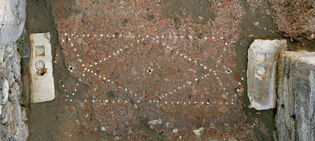 V.1.18 Pompeii. c.2005-2008.  
Doorway threshold in corridor “m’ ”, leading to large triclinium room “m” on north side of corridor.
Photo by Hans Thorwid.
Photo courtesy of The Swedish Pompeii Project.
