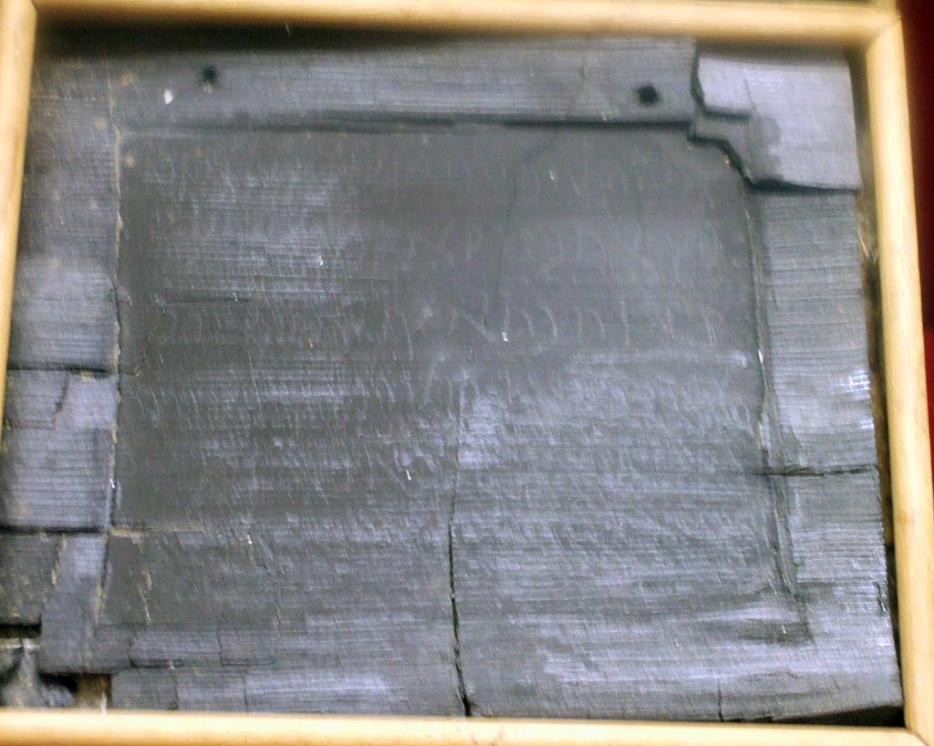 One of the wax tablets found at V.1.26. Now in Naples Archaeological Museum