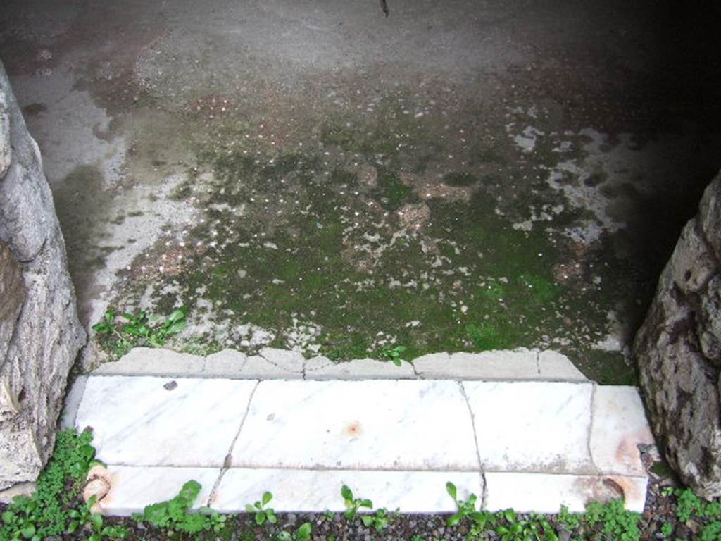 V.2.h Pompeii. December 2005. Room i, mosaic floor and marble door sill.