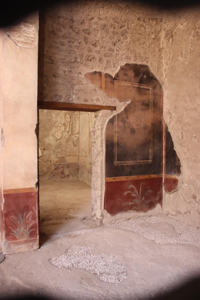 V.2.i Pompeii.  October 2023. 
Room 8, south wall with doorway into room 9. Photo courtesy of Klaus Heese.
