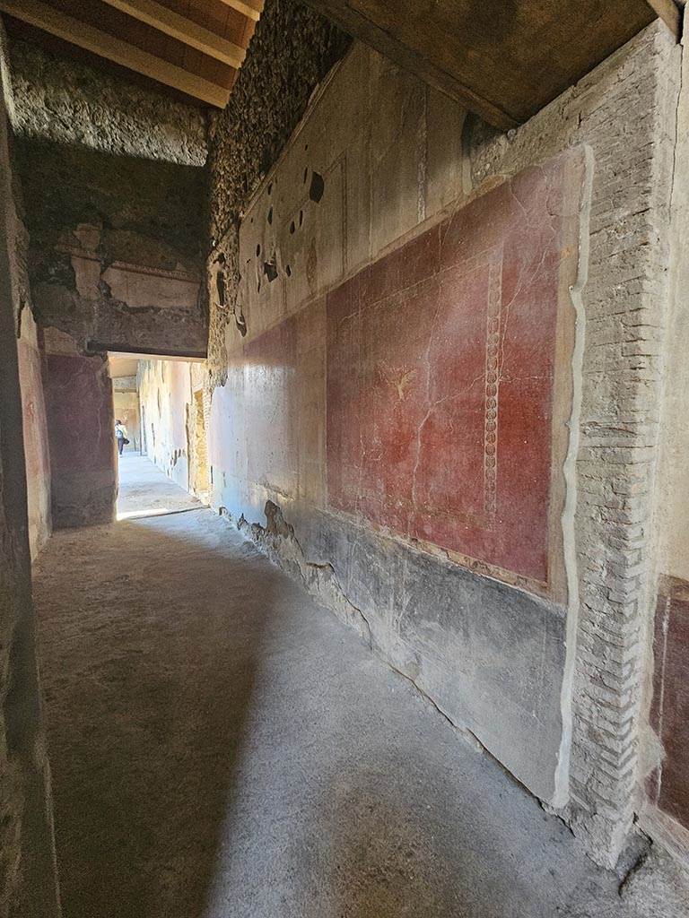 V.2.i Pompeii. November 2024. Corridor 10, looking south along west wall. Photo courtesy of Annette Haug.