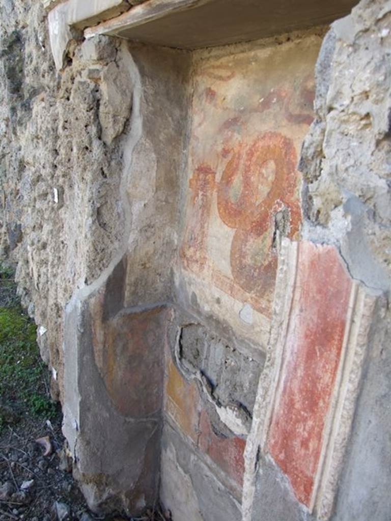 V.3.7 Pompeii. March 2009. West wall of garden area. Lararium painting, looking south.
