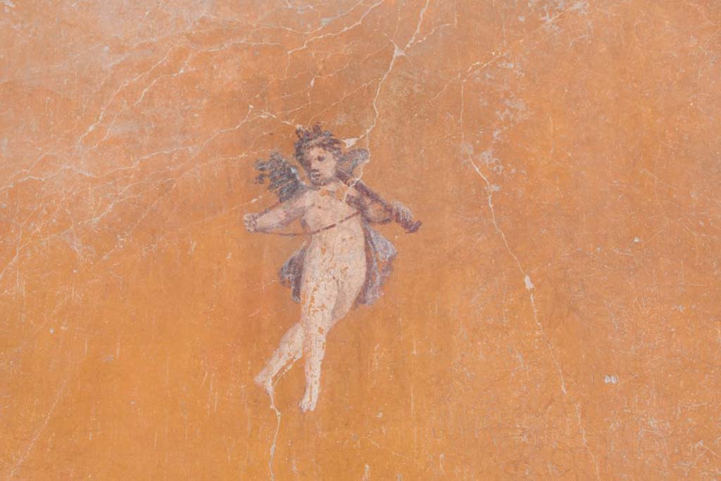 V.3 Pompeii. Casa del Giardino. October 2018. Ambiente 3, north end of east wall, painting of a cupid.
Ambiente 3, estremità nord della parete est, dipinto di un amorino.
Photograph © Parco Archeologico di Pompei.