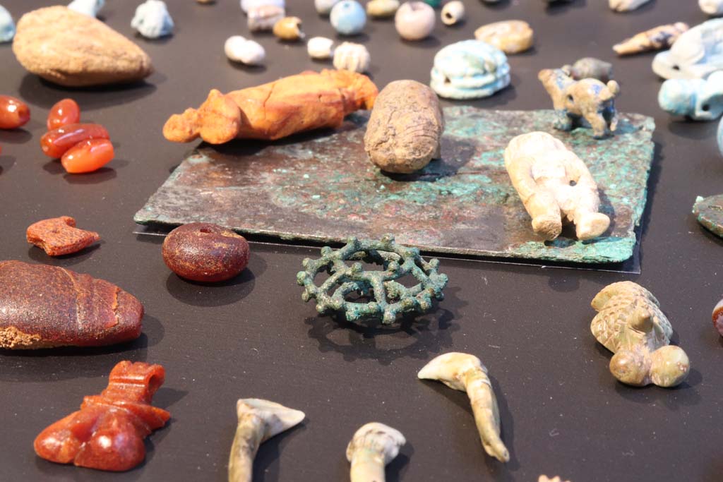 V.3 Pompeii. Casa del Giardino. February 2021. Items found, now on display in Antiquarium. 
Photo courtesy of Fabien Bièvre-Perrin (CC BY-NC-SA).

