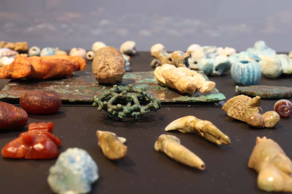 V.3 Pompeii. Casa del Giardino. February 2021. Items found, now on display in Antiquarium. 
Photo courtesy of Fabien Bièvre-Perrin (CC BY-NC-SA).
