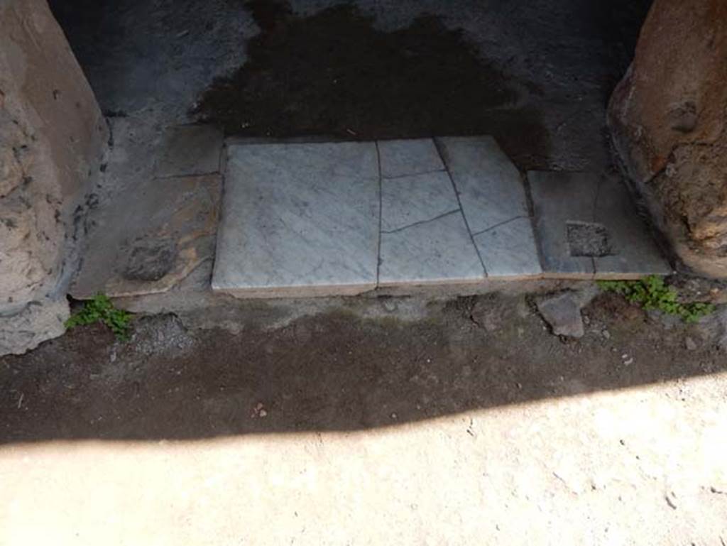 V.4.a Pompeii. May 2015. Threshold of doorway to summer triclinium. Photo courtesy of Buzz Ferebee.