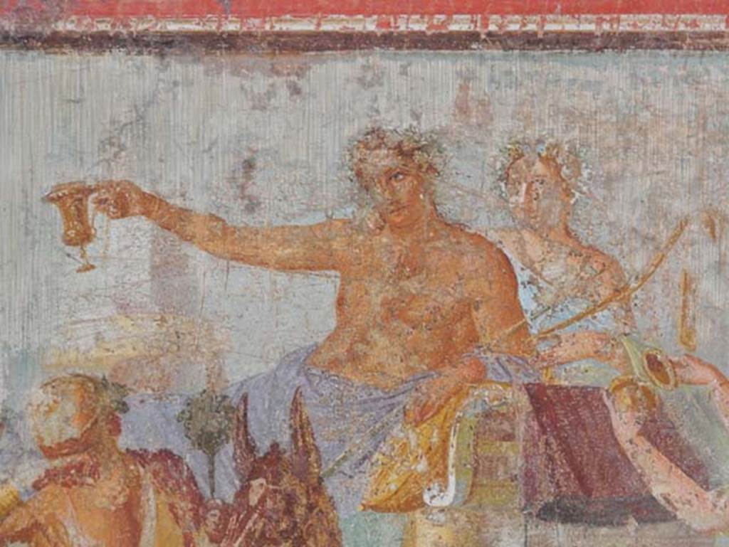 V.4.a Pompeii. May 2015. Detail from central painting on south wall of tablinum.
Photo courtesy of Buzz Ferebee.

