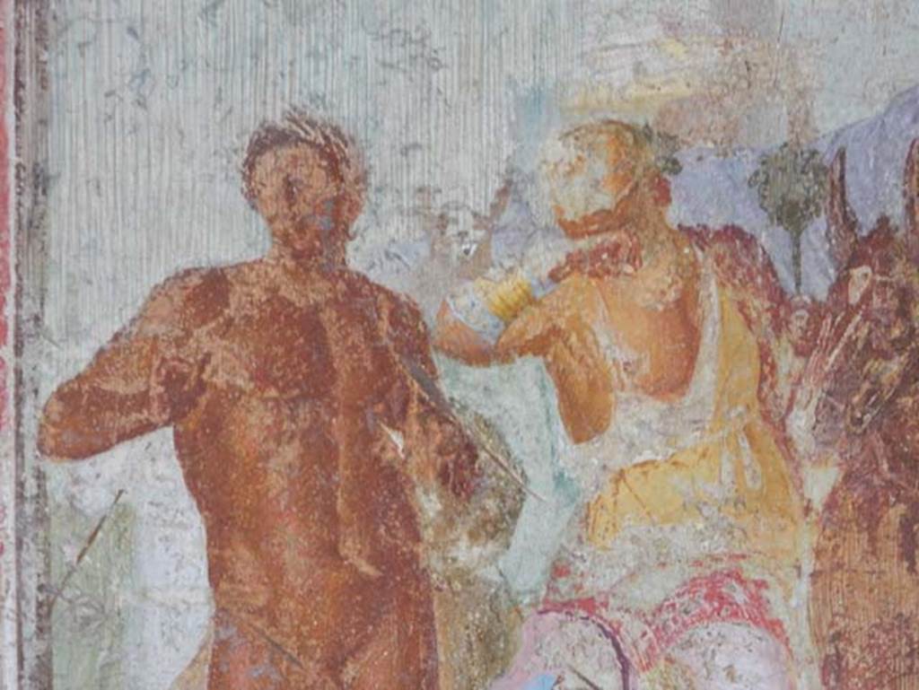 V.4.a Pompeii. May 2015. Detail from central painting on south wall of tablinum.
Photo courtesy of Buzz Ferebee.
