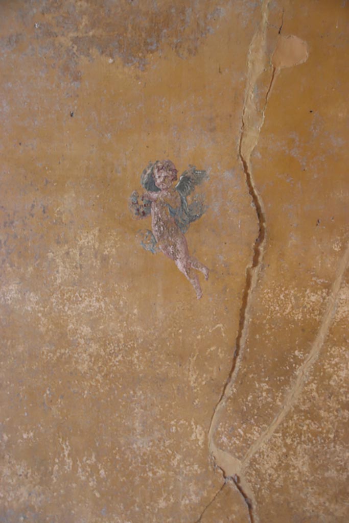V.4.a Pompeii. October 2023. 
Room ‘i’, figure at west end of south wall of cubiculum. Photo courtesy of Klaus Heese.
