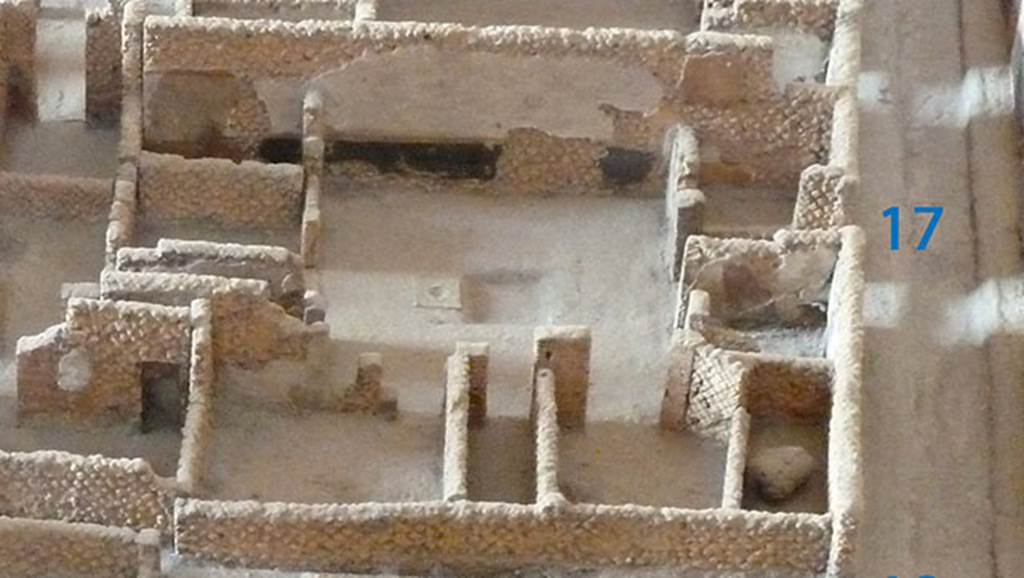 VI.2.17 Pompeii. Looking south across the cork model at Naples Museum, showing the remains before the bombing.