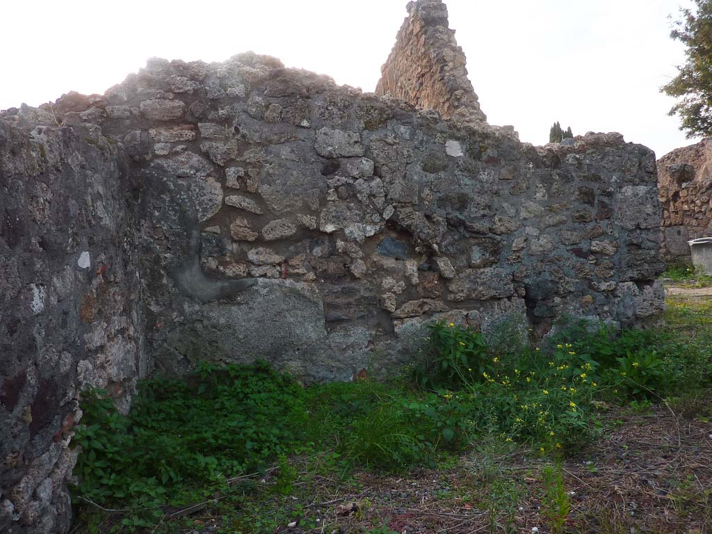 VI.5.9 Pompeii. November 2021.
Looking towards west wall of triclinium, with doorway to garden area, on right. Photo courtesy of Hélène Dessales.