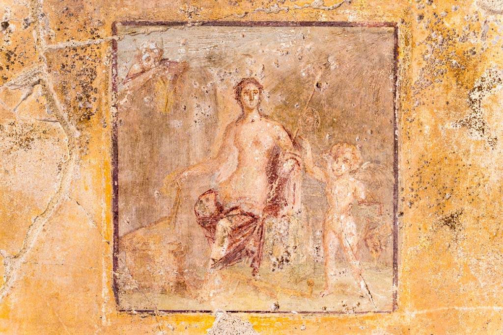 VI.7.23 Pompeii. July 2021. 
Painted panel from centre of south wall of tablinum. Photo courtesy of Johannes Eber.
