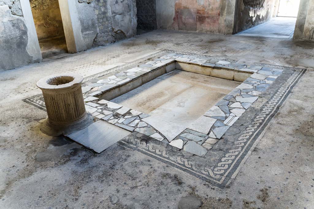 VI.8.3/5 Pompeii. April 2022. Looking south-east across impluvium in atrium. Photo courtesy of Johannes Eber.