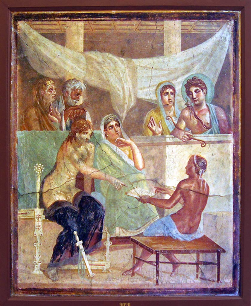 VI.8.5 Pompeii. December 2019. Found 22nd January 1825 in the tablinum. Wall painting of Alcestis and Admetus.
Now in Naples Archaeological Museum, inventory number 9026. Photo courtesy of Giuseppe Ciaramella.

