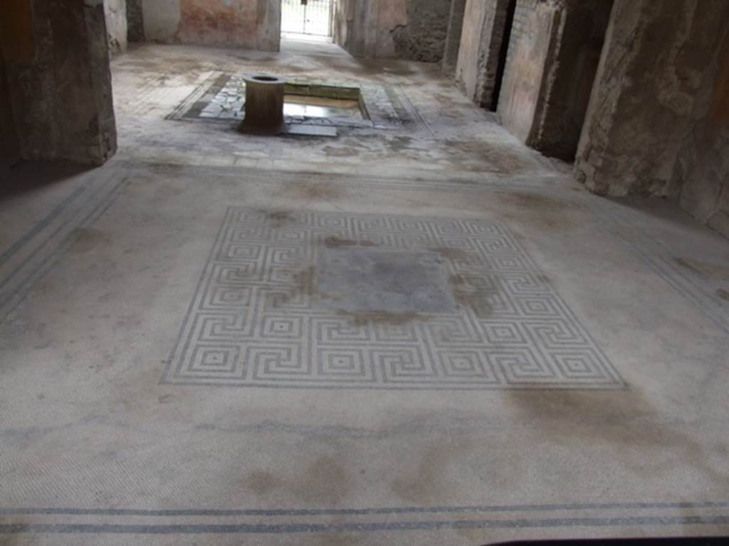 VI.8.5 Pompeii. March 2009. Room 6, tablinum. Mosaic floor in tablinum, looking south.
