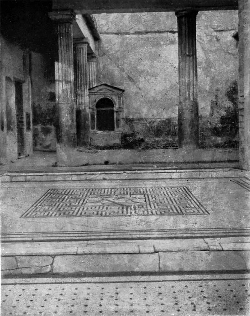 VI.8.5 Pompeii. c.1930. Looking north from atrium, across flooring in tablinum towards peristyle.
See Blake, M., (1930). The pavements of the Roman Buildings of the Republic and Early Empire. Rome, MAAR, 8, (p.105, & Pl.30, tav.1).
