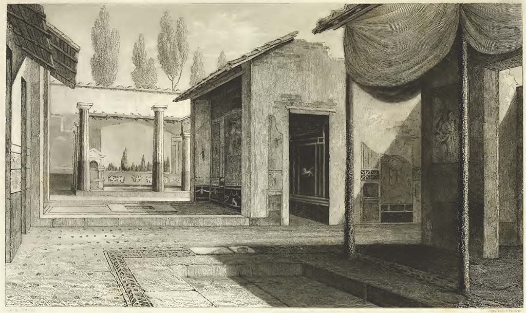 VI.8.5, Pompeii. View by Gell "taken soon after its discovery, at a moment when certain shades of drapery had been placed to protect the painting of Achilles from the effects of the sun".
See Gell, W, 1832. Pompeiana: Vol 2. London: Jennings and Chaplin, p. 95-6, plate XXXVI.
