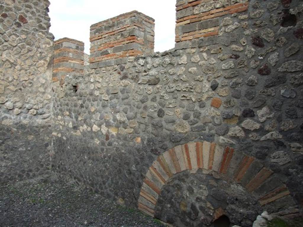 VI.8.11 Pompeii. December 2007. East wall of rear room, with site of two windows.