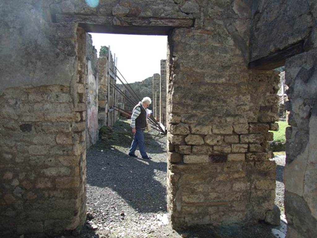 VI.8.20 Pompeii. March 2009.  Room 7.  West wall with door to peristyle area.