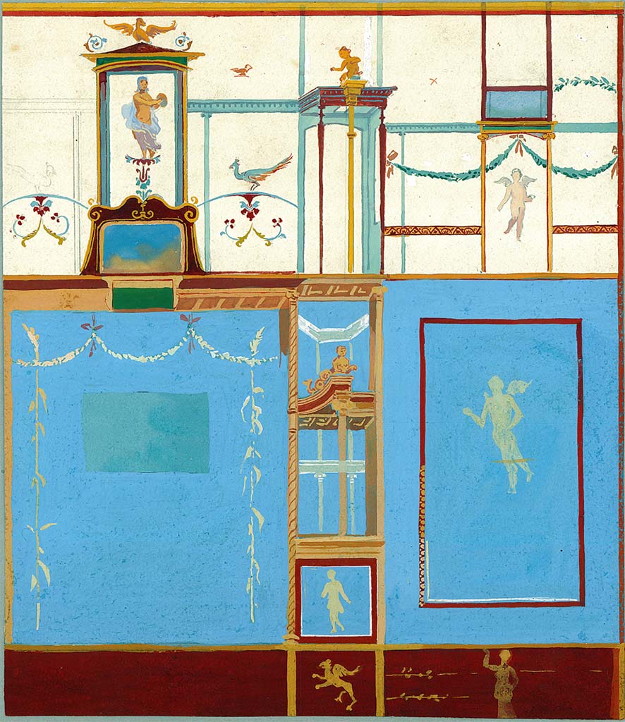 VI.9.2 Pompeii. Between 1834-1890. Room 29, west side of central wall painting with architectural features by C. E. Plitt. 
Not signed but in a folder with others numbered A-VII-34-90 to 111 with title: "Pompeji. Handmalereien von C. E. Plitt".
DAIR A-VII-34-093. Photo � Deutsches Arch�ologisches Institut, Abteilung Rom, Arkiv.

