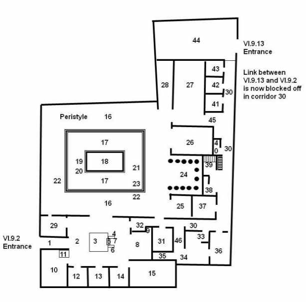 VI.9.2 Pompeii. Casa del Meleagro or House of Meleager
Room Plan