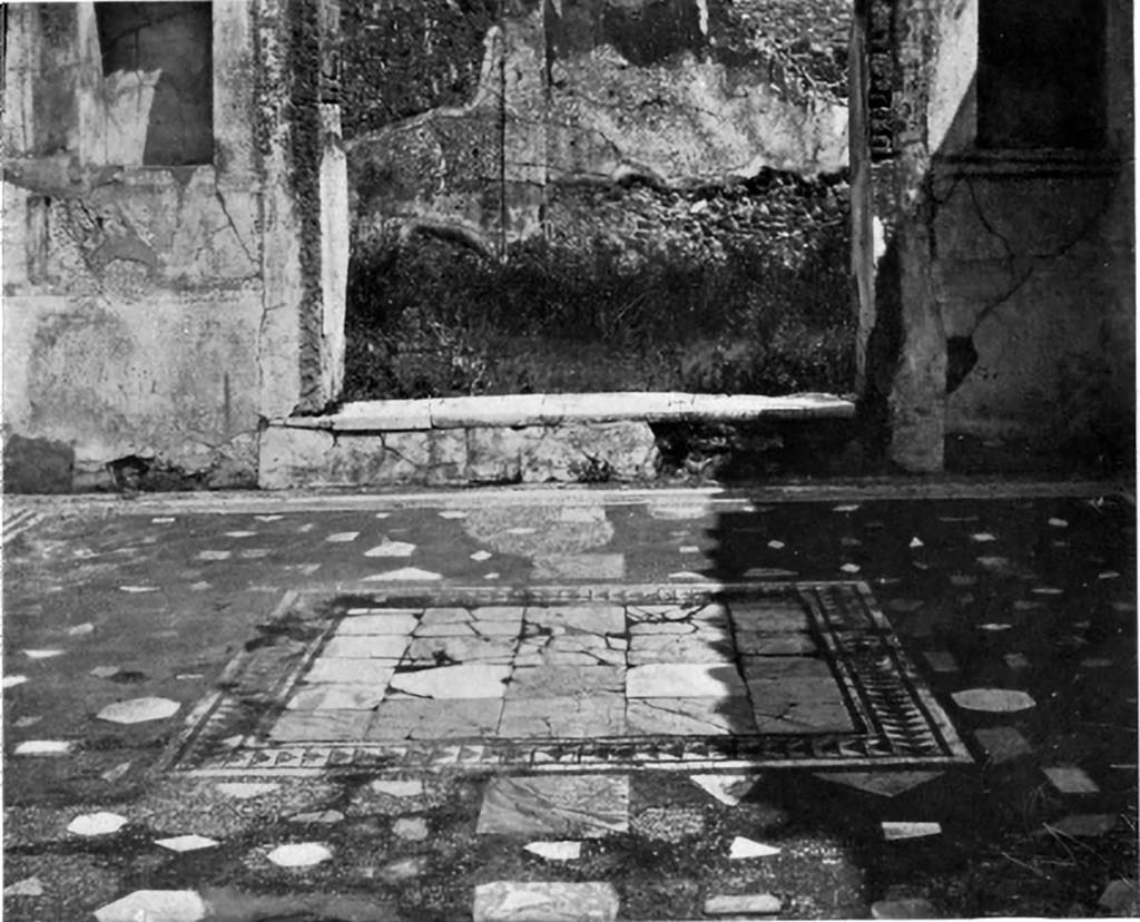 VI.9.5 Pompeii. c.1930. Tablinum 26, looking east across central emblema in flooring with cut marble.
See Blake, M., (1930). The pavements of the Roman Buildings of the Republic and Early Empire. Rome, MAAR, 8, (p. 45, 65, & Pl.13, tav.3).