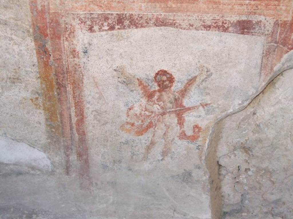 VI.9.6 Pompeii. March 2009. Room 8, painting of winged cupid, from the east end of the centre of the south wall.