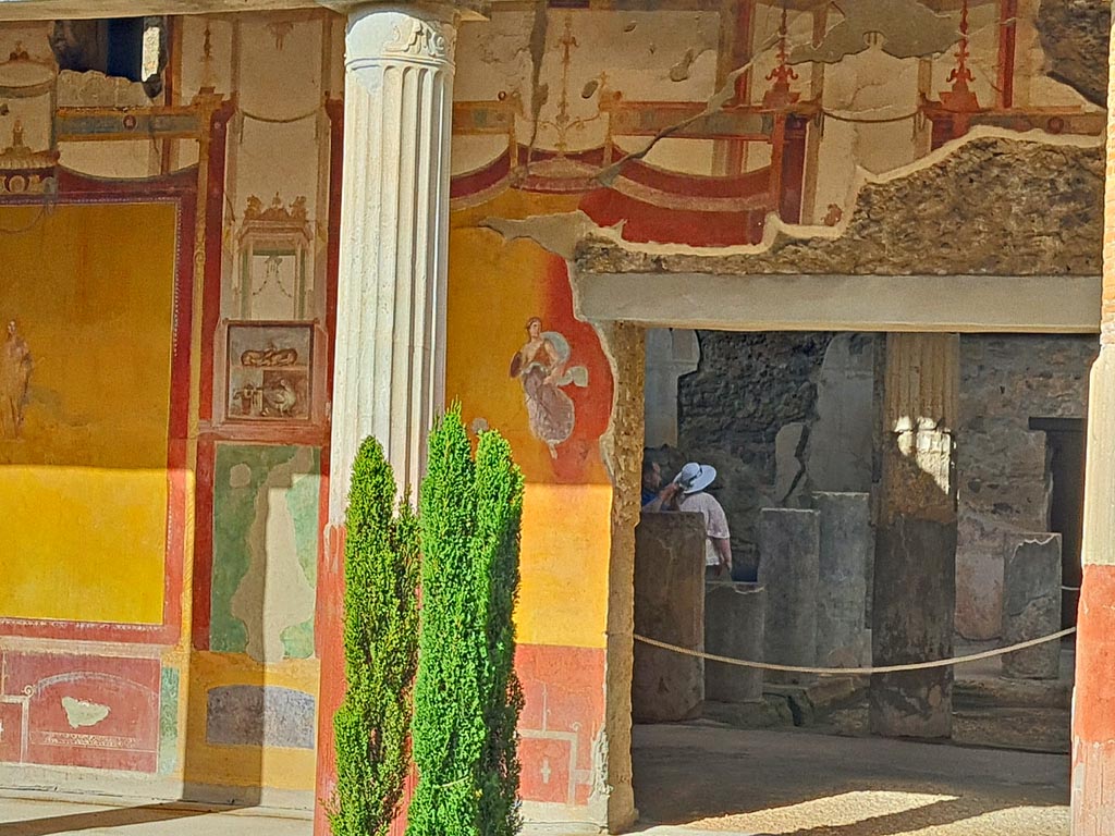 VI.9.6 Pompeii. November 2023.
Room 6, looking towards north wall on west side of doorway to atrium. Photo courtesy of Giuseppe Ciaramella.