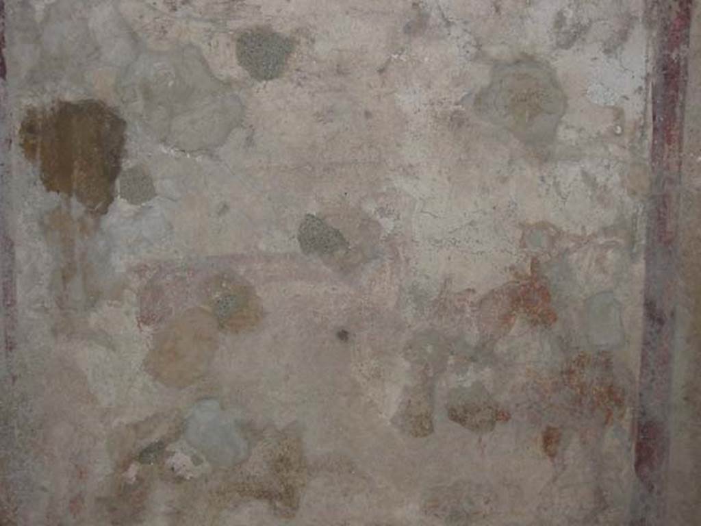 VI.10.1 Pompeii. May 2003. Fresco on north wall of rear room.  Remains of painting of cart delivering wine, the mules are resting unharnessed. Photo courtesy of Nicolas Monteix.
