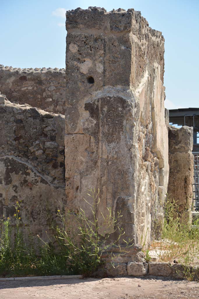 VI.10.7 Pompeii. July 2017. Pilaster on east wall of atrium on north side of tablinum.
Foto Annette Haug, ERC Grant 681269 DÉCOR.
