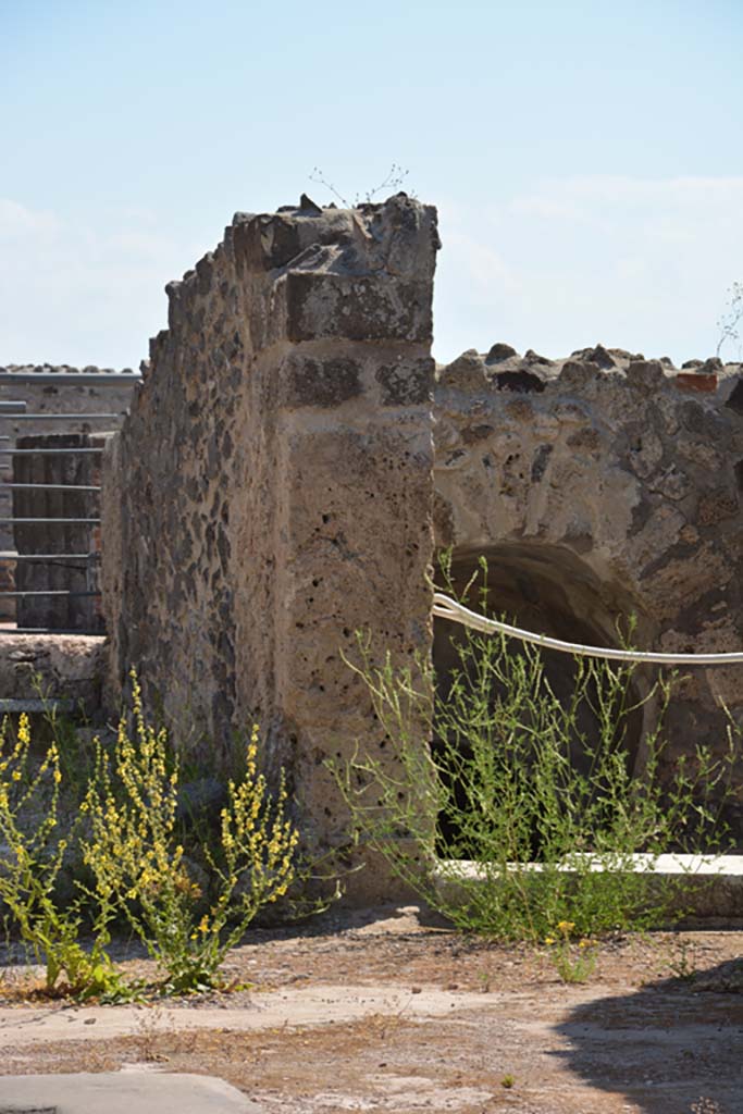 VI.10.7 Pompeii. July 2017. Pilaster on east wall of atrium on south side of tablinum.
Foto Annette Haug, ERC Grant 681269 DÉCOR.
