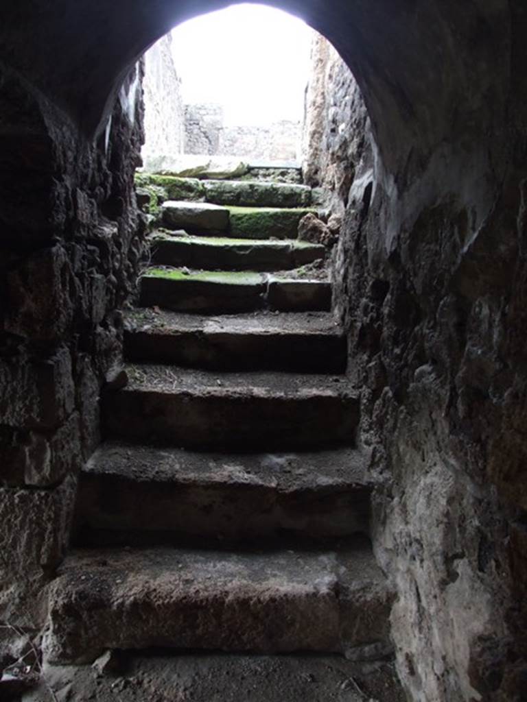 VI.10.7 Pompeii. March 2009. Room 12, looking up the stairs to the upper floor.