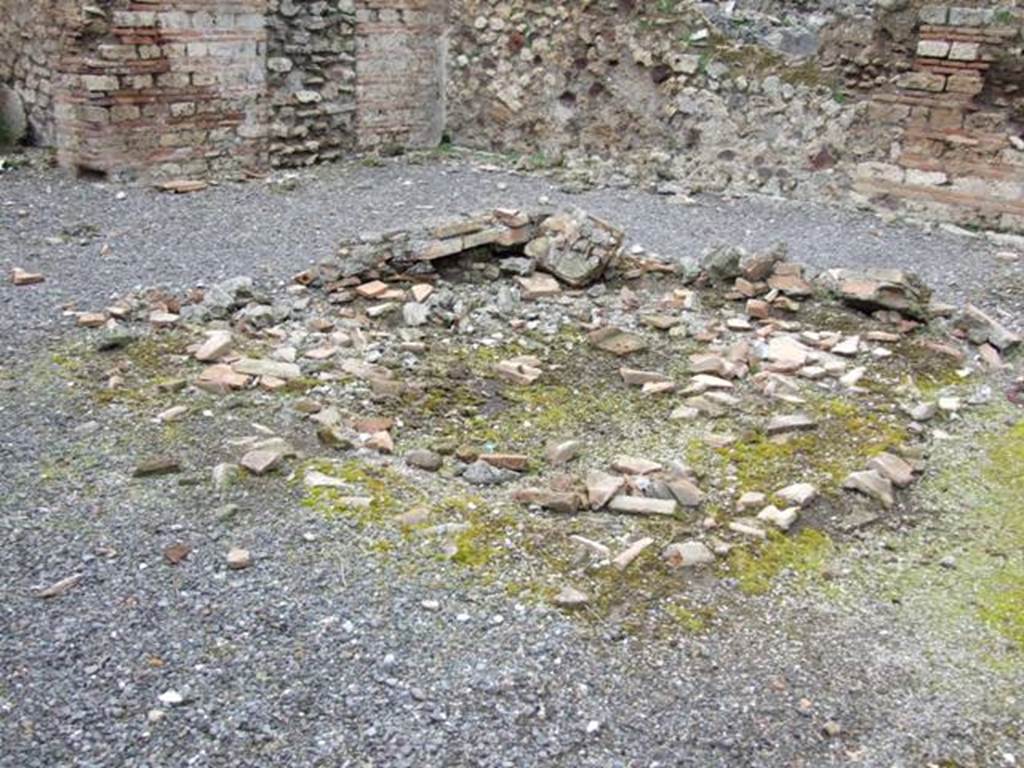 VI.10.14 Pompeii. March 2009. Room 3, remains of impluvium with brick pluteus in atrium.

