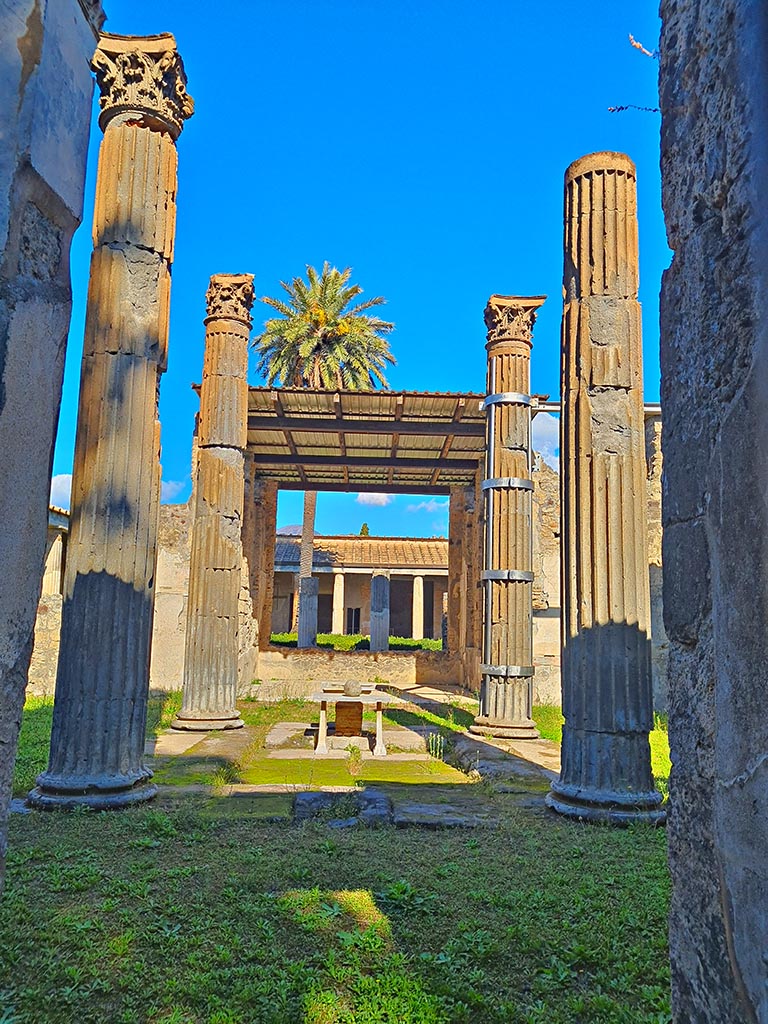 VI.11.10 Pompeii. October 2024.
Looking north from entrance corridor towards impluvium in Tetrastyle atrium.
Photo courtesy of Giuseppe Ciaramella.