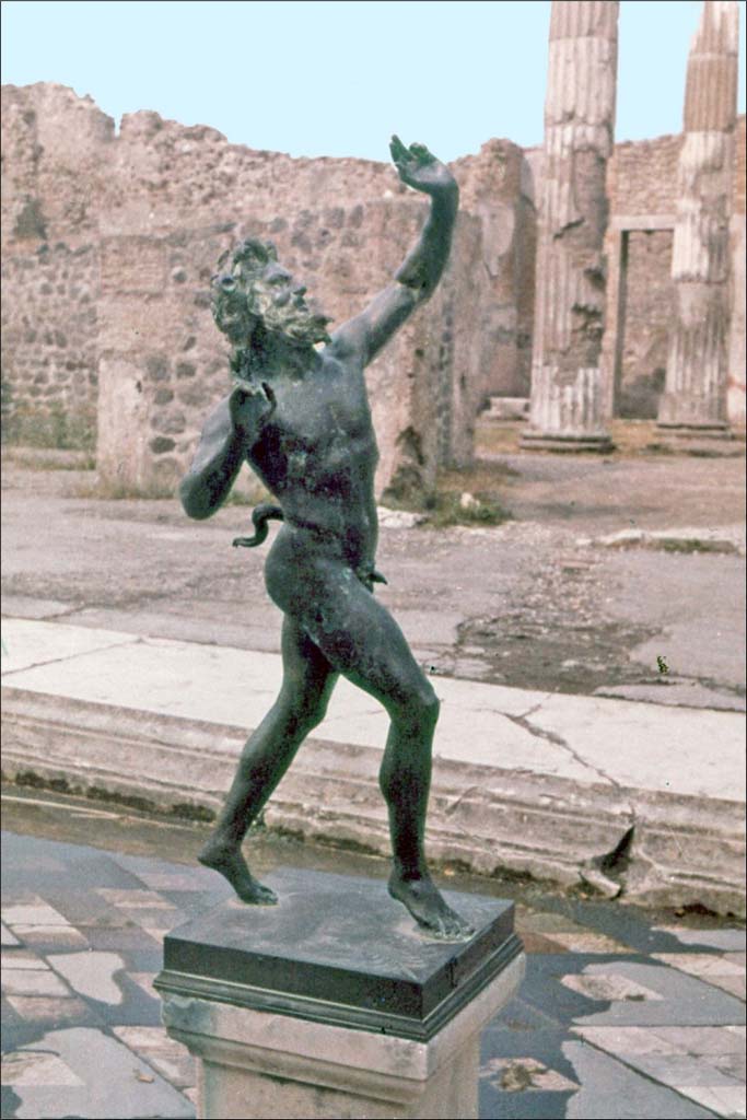 VI.12.2, Pompeii. June 1962. Looking east across impluvium in atrium.
Photo by Brian Philp: Pictorial Colour Slides, forwarded by Peter Woods
(P43.23 POMPEII Statue of the dancing faun House of the Faun)
