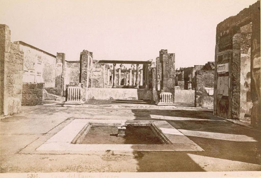 VI.12.2 Pompeii. Photo of 1880s by G  Sommer. Looking north across impluvium in atrium, to tablinum. Photo courtesy of Rick Bauer.