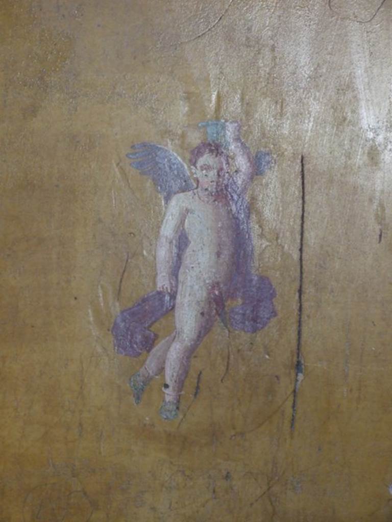 VI.14.20 Pompeii. March 2009. Room 13, wall painting of cupid on south wall.