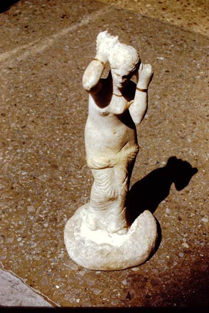 VI.14.27 Pompeii. 1971. Found in room “b”. Marble statuette of Venus, found in the atrium on 16th April 1875.
Now in Naples Archaeological Museum. Inventory number 110602.
Photo by Stanley A. Jashemski.
Source: The Wilhelmina and Stanley A. Jashemski archive in the University of Maryland Library, Special Collections (See collection page) and made available under the Creative Commons Attribution-Non Commercial License v.4. See Licence and use details.
J71f0274
See Studi della Soprintendenza archeologica di Pompei, no.26: Marmora Pompeiana nel Museo Archeologico Nazionale di Napoli. (p.93).