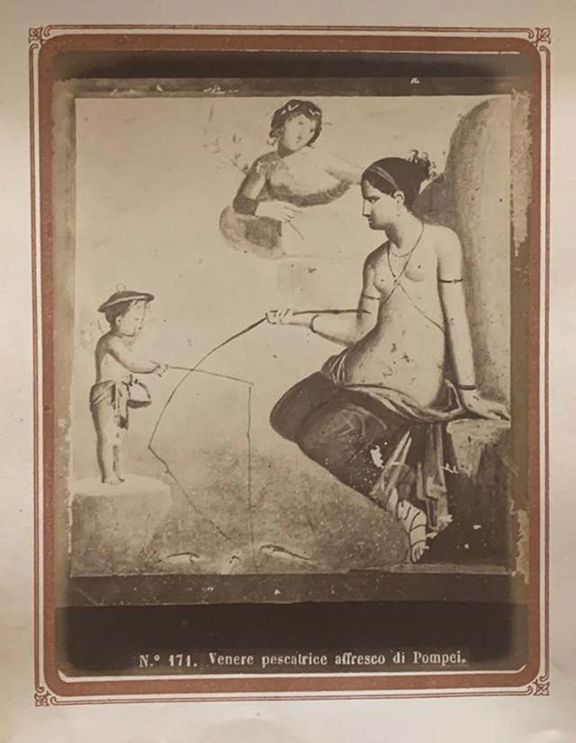 VI.14.28 Pompeii. From an album by Roberto Rive, dated 1868. 
Venere Pescatrice (Venus Fishing) seen on north wall. Photo courtesy of Rick Bauer.
