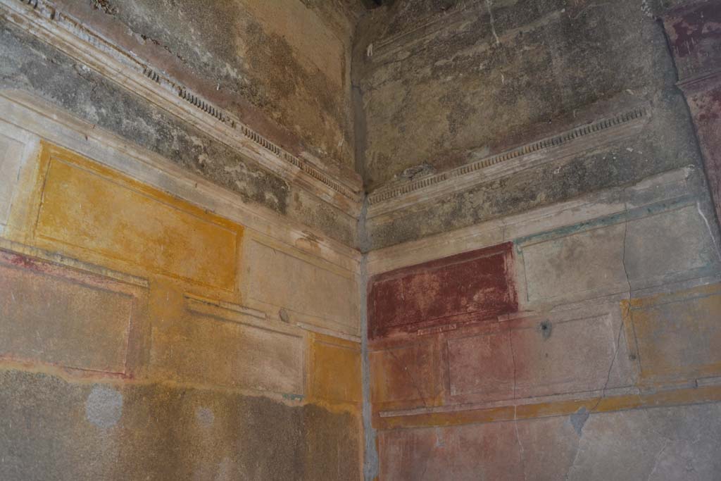 VI.14.38 Pompeii. September 2019. Detail of upper north and east walls from north-east corner.
Foto Annette Haug, ERC Grant 681269 DÉCOR.