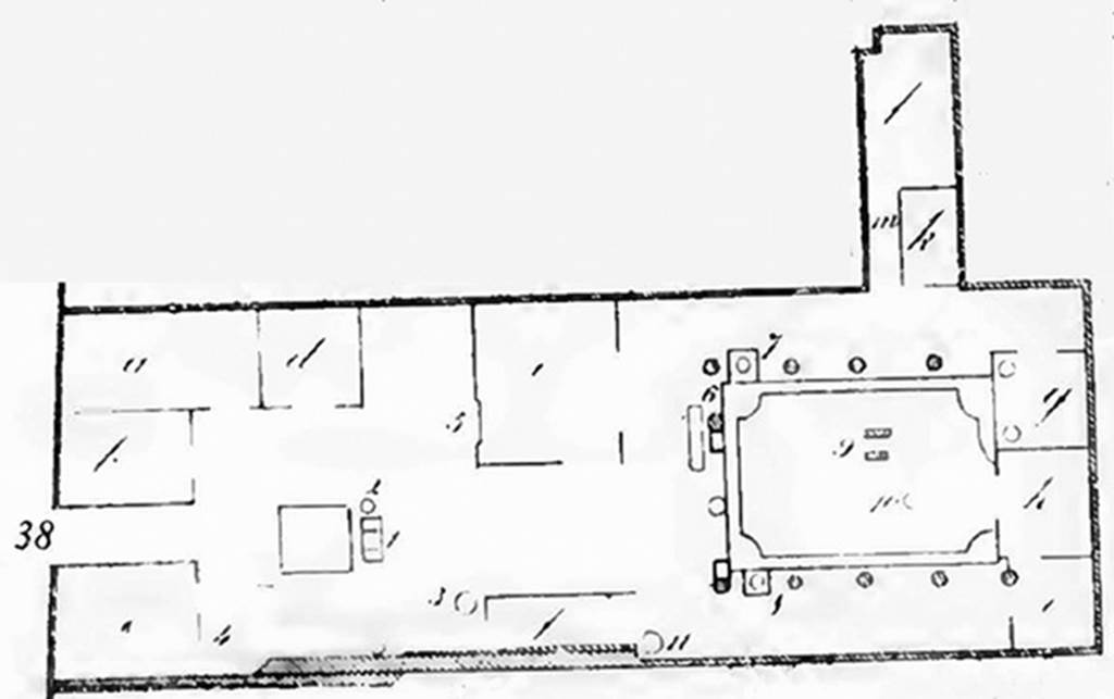 VI.14.38 Pompeii. Plan as shown in BdI 1878, p. 86.
For description, see BdI 1878, p. 109-120.