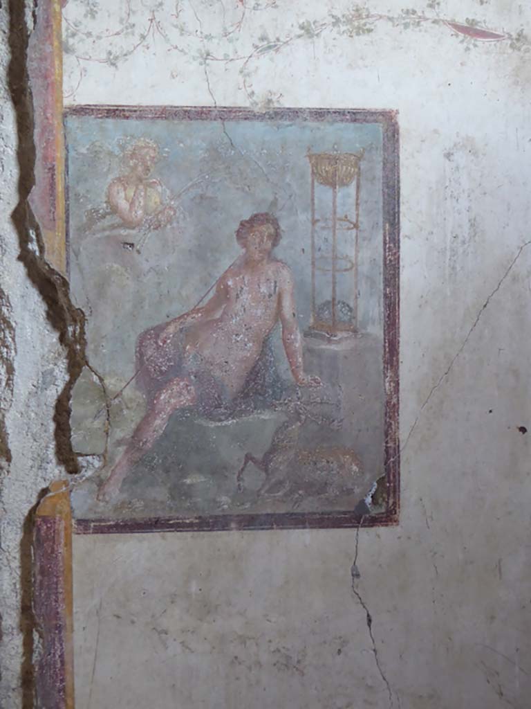 VI.15.1 Pompeii. January 2017. 
North wall of oecus, wall painting of the Metamorphosis of Cyparissus.
Foto Annette Haug, ERC Grant 681269 DÉCOR.

