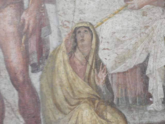 VI.15.1 Pompeii. April 2023. 
Detail from painted panel on west side of central painting on south wall. Photo courtesy of Giuseppe Ciaramella.
