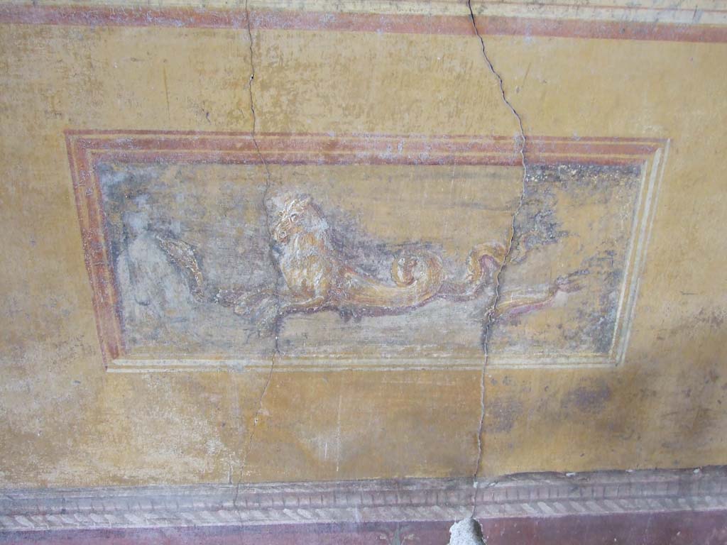 VI.15.1 Pompeii. December 2006. Painting of sea horse from south wall in south-west corner in exedra.