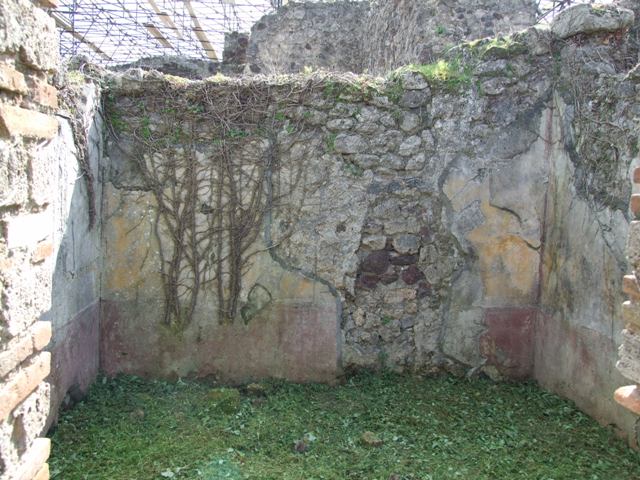 VI.15.5 Pompeii. March 2009. Room 26, south wall of cubiculum.  According to NdS, this room had a floor of opus signinum, yellow walls and violet dado. See Notizie degli Scavi, January 1897, (p.22)
