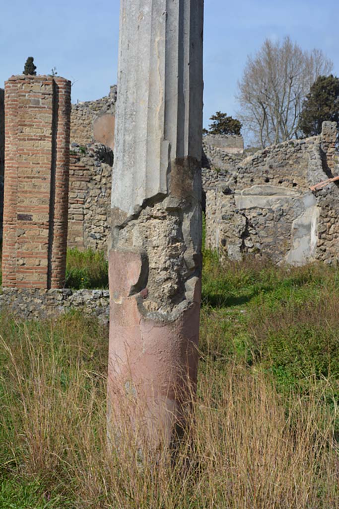 VI 15 5 Pompeii. March 2019. Garden area 11, detail from column near east portico.
Foto Annette Haug, ERC Grant 681269 DÉCOR.
