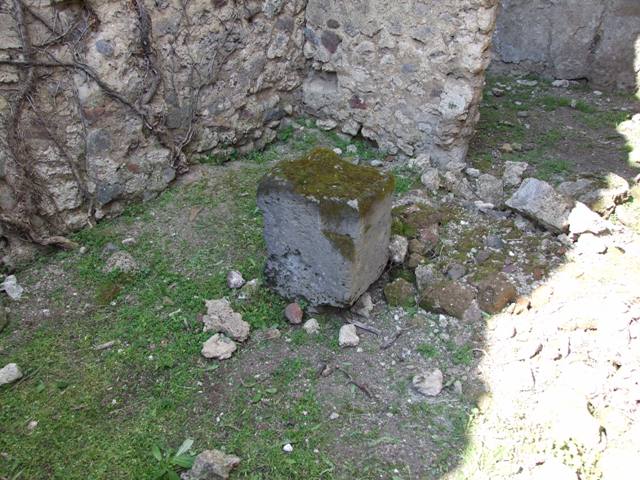 VI.15.5 Pompeii.  March 2009. Room 21, remains of latrine, on north side of blocked door.
